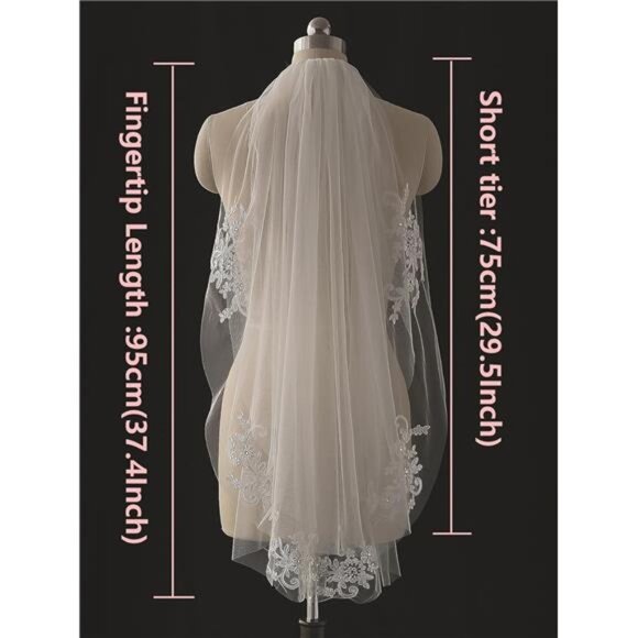 Women\'s Short 2 Tier Wedding Bridal Veil With Comb L24 main image 4